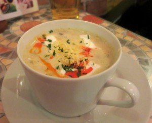 Garlic and chese mushroom soup with dumplings