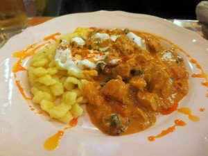 Chicken breast paprika with Hungarian dumpling garnish