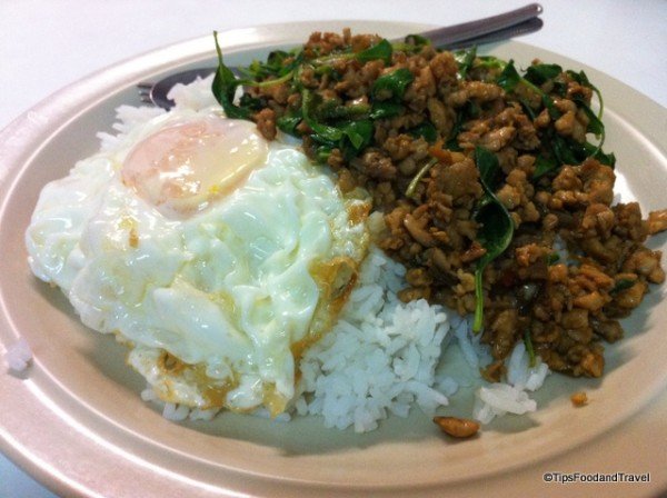 Stir fried Holy basil with grounded pork and fried egg.